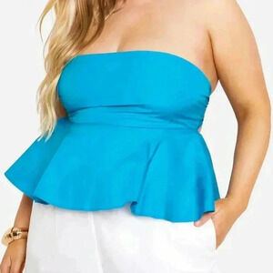 Plus Size Cotton Tie Back Peplum Top